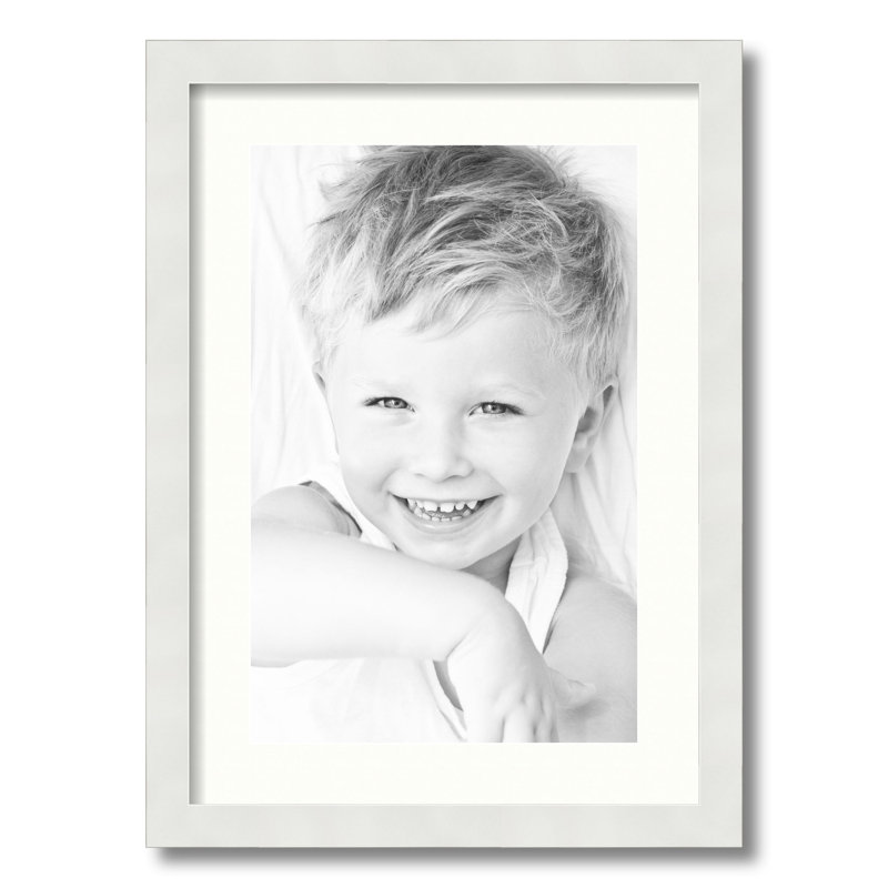 Satin White Wood Picture Frame with Porcelain Mat