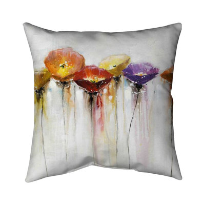 Multiple colorful abstract flowers - 18"x18" Throw pillow - Poly twill - Print on demand