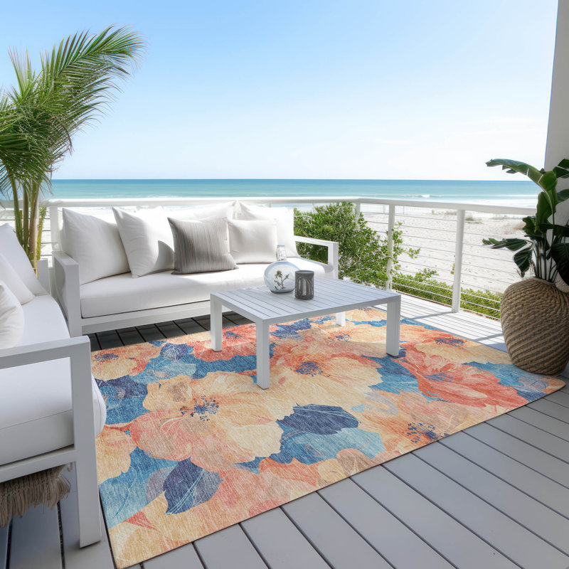 Machine Washable Indoor/Outdoor Claudian ACN1544 Peach Rug, Rectangle 2'6" x 3'10"