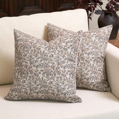 Floral Throw Pillow Covers 20X20 Set Of 2 Vintage Block Print Pillow Covers Decorative Pillow Covers Couch Pillows For Living Room Farmhouse Accent Sofa Pillows, Red/Sand
