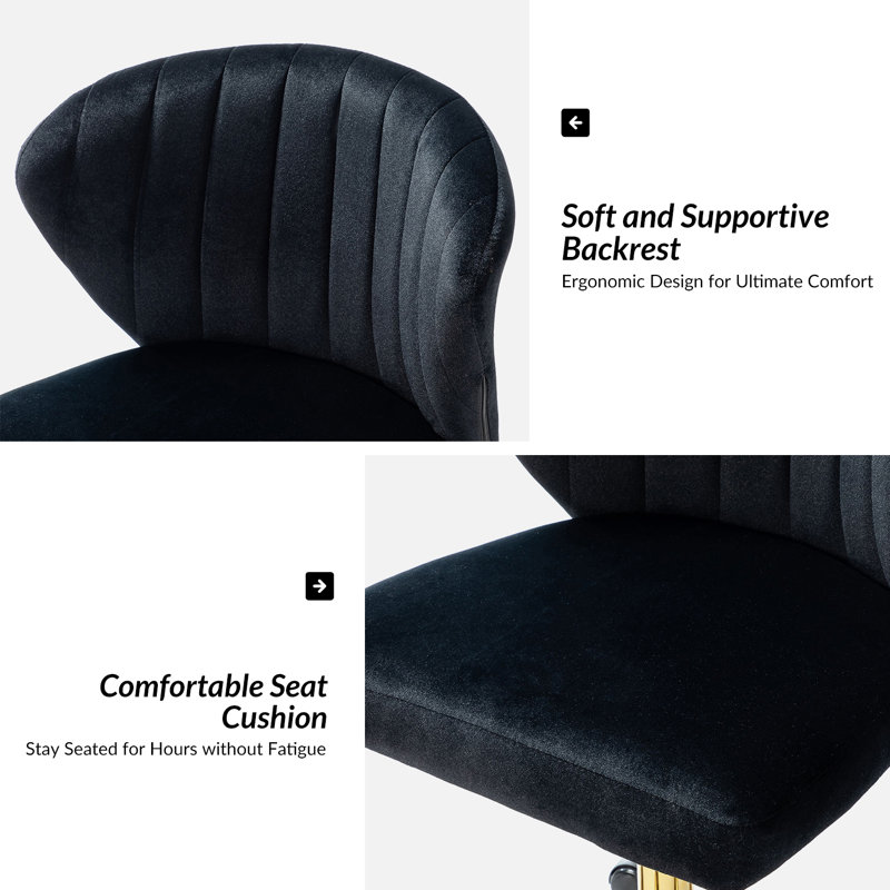 Petillo Swivel Velvet Office Task Chair with Adjustable Height and Padded Cushion, Black