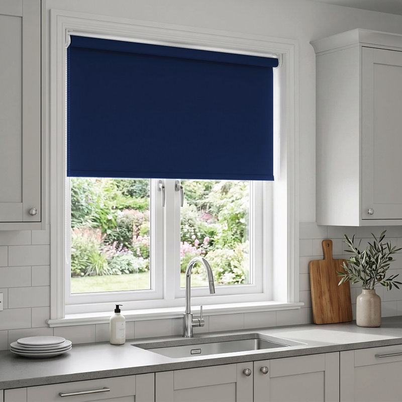 Thermal Blackout Roller Blind – Trimmable Cut-to-Size Window Blind, 210" L x 240" W, Navy