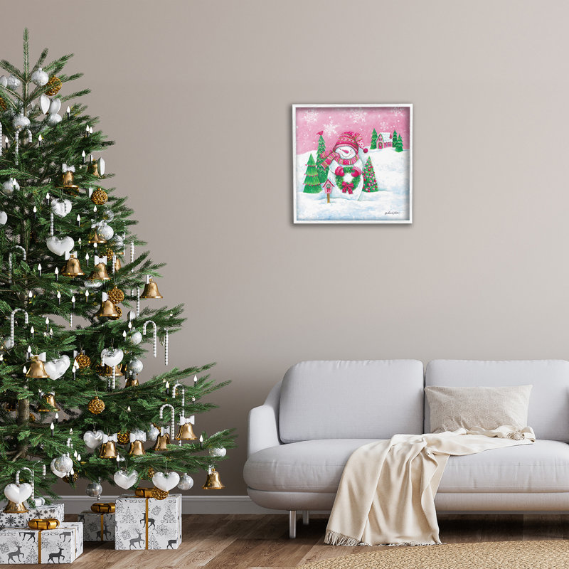 «Scenic Winter Snowman», art de la giclée encadrée par Diane Kater, H 24 po x l 24 po, Giclée encadrée blanc bord de mer