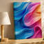 Toile, composition abstraite vibrante avec des vagues tourbillonnantes fluides de couleur, art mural dans des tons de bleu, rose et orange-271131192