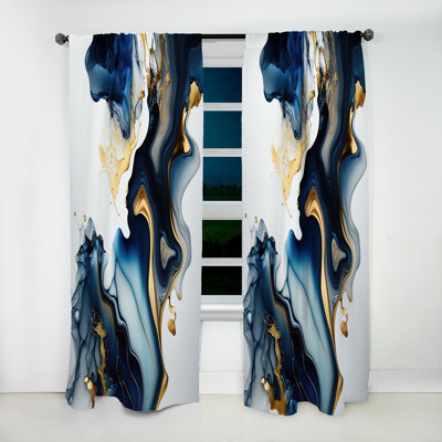 Abstract Geode Marble Blue I - Modern Velvet Curtain - Room Darkening - 1 panel
