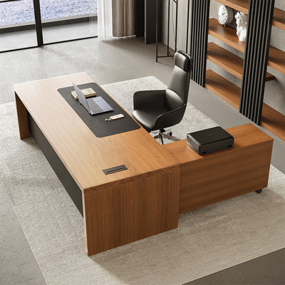 62.99"Brown Pine Office Desk with Movable Side Cabinet