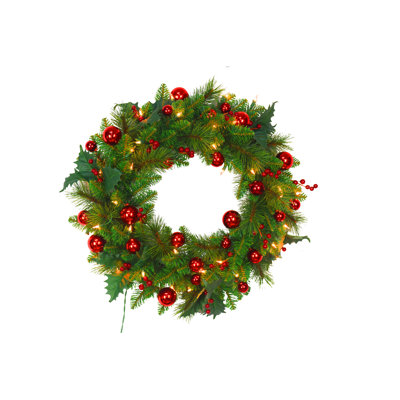 24" Wreath with Red Balls and Berries