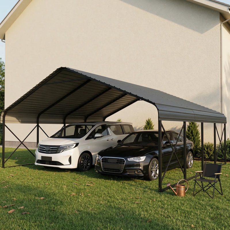 Abri d'auto robuste mesurant 20 par 20 pieds, solution idéale pour les véhicules, les bateaux et l'équipement, conçu pour une durabilité et une utilisation toutes saisons avec un assemblage pratique, procurant amplement d'espace, de sécurité et de renforcement, disponible en gris et blanc