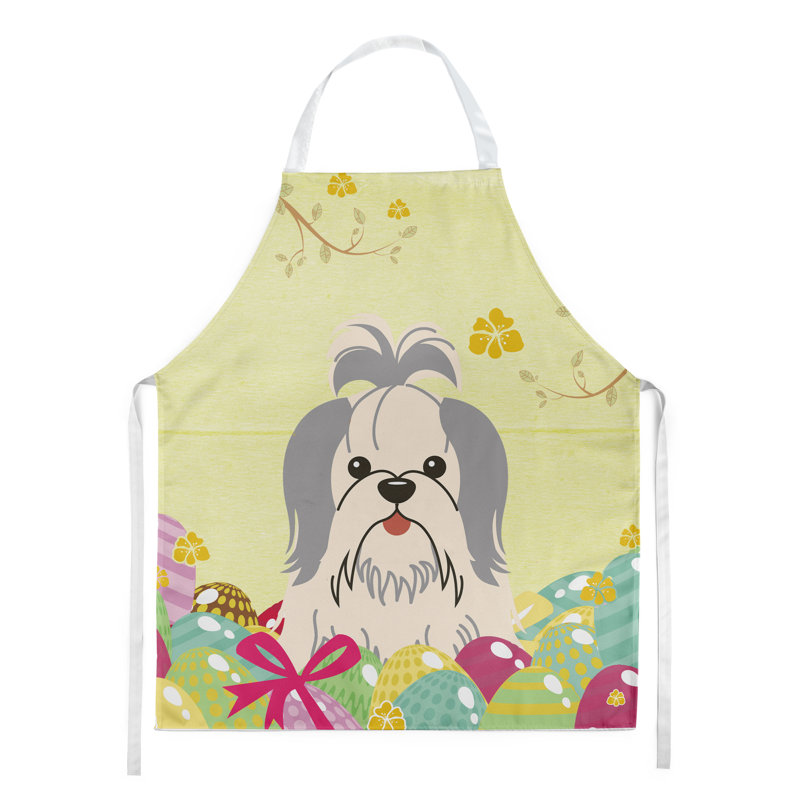 Tablier œufs de pâques, Shih Tzu, Jaune / gris / blanc