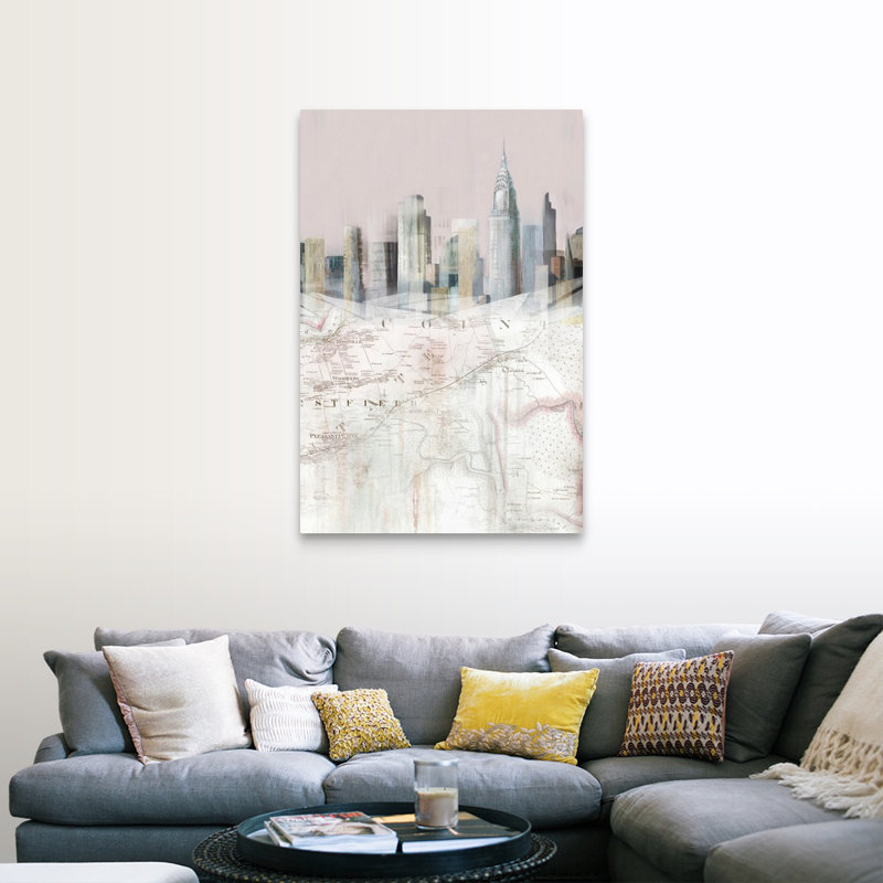 «Blush Manhattan Map II» par Isabelle Z - reproduction d'art sur toile, Toile tendue, H 24 po x l 16 po x P 1,25 po