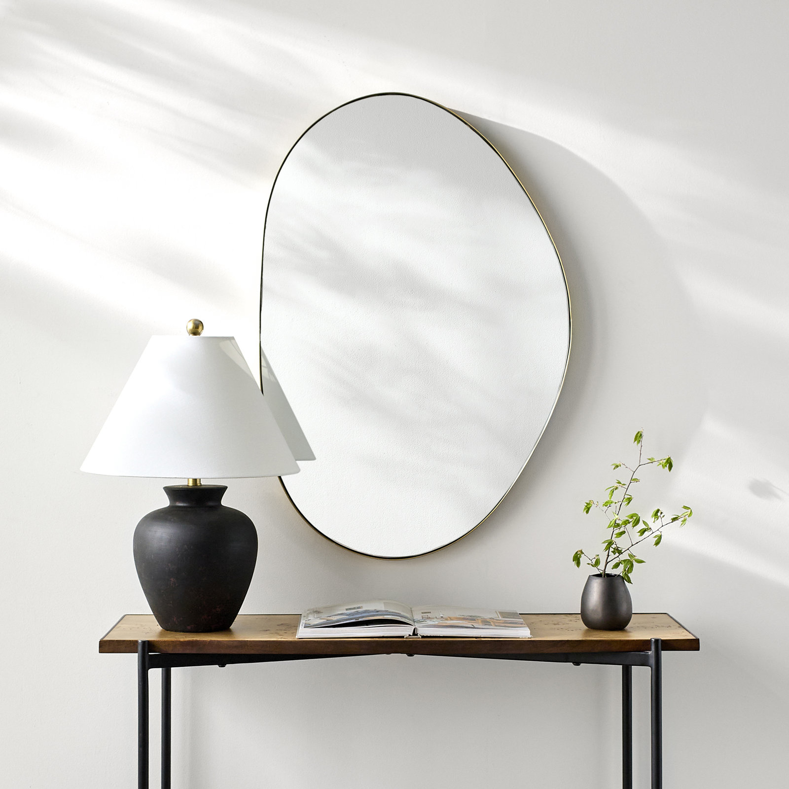 Kest Metal Asymmetrical Wall Mirror, 36" x 24", Gold
