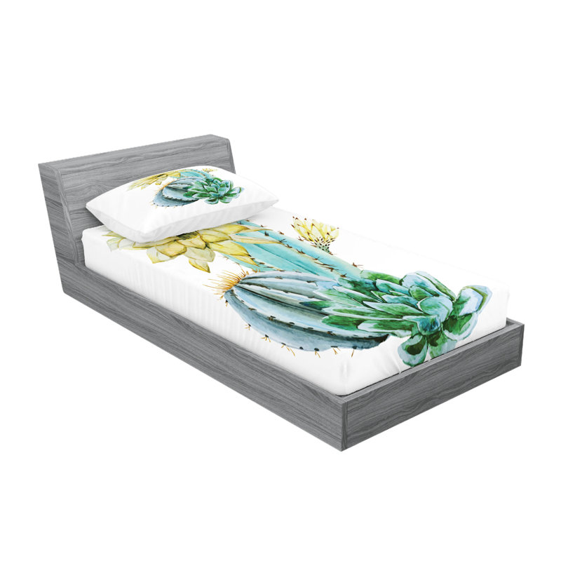 Drap-housse et coussin décoratif Ambesonne, bleu et blanc, Ensemble de draps pour lit simple + 5 pièces supp