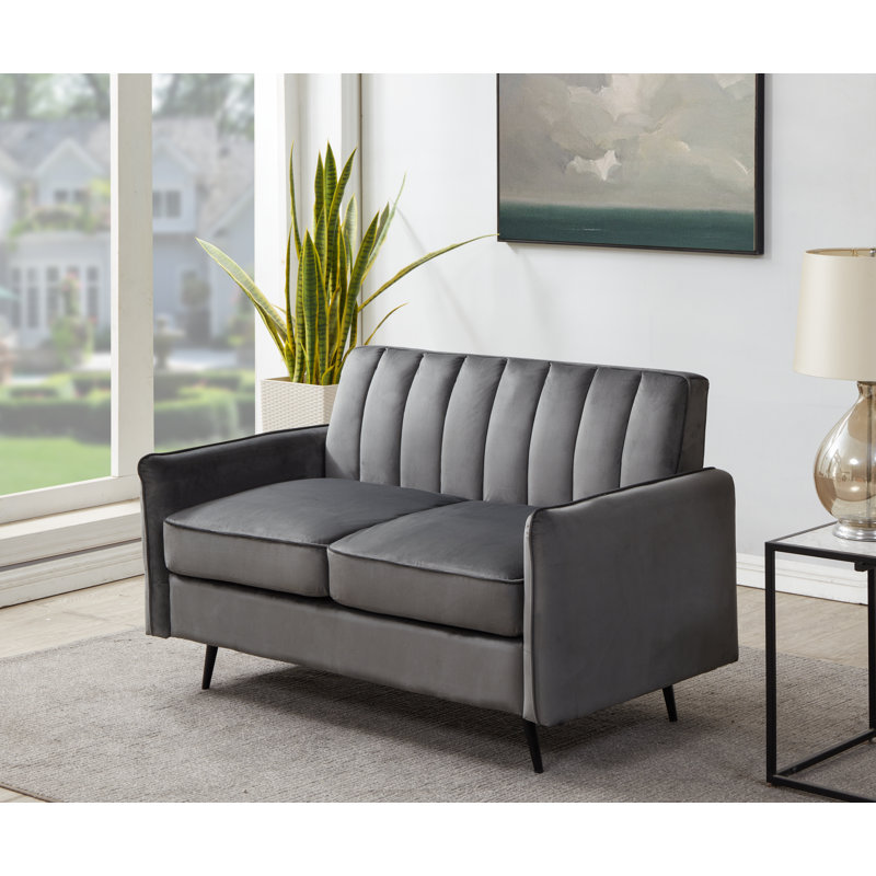 Acke 2 Seater Velvet Loveseat, Graphite 