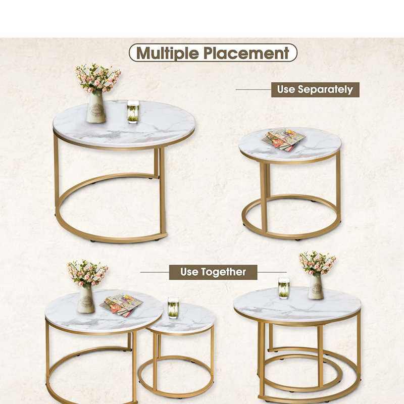 Set of 2 Round Nesting Coffee Tables., Gold