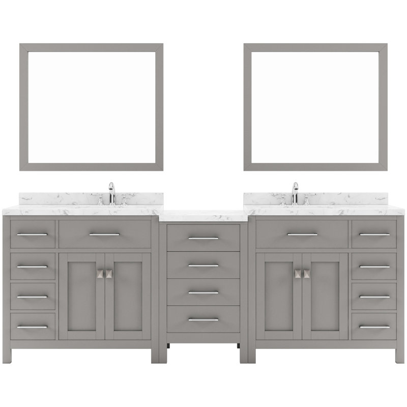 Meuble-lavabo double 93 po avec plateau en marbre Slagelse, Gris, Rond
