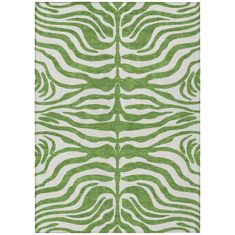 3' X 5' Green Animal Print Washable Indoor Outdoor Area Rug