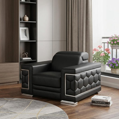  Fauteuil club en cuir noir et argent