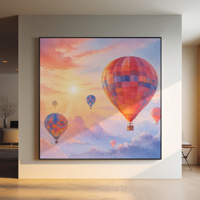 Très grande reproduction d'art sur toile - Montgolfières colorées flottant au-dessus de nuages de rêve pour le salon ou la chambre à coucher «Assemblage requis (cadre non fini)»