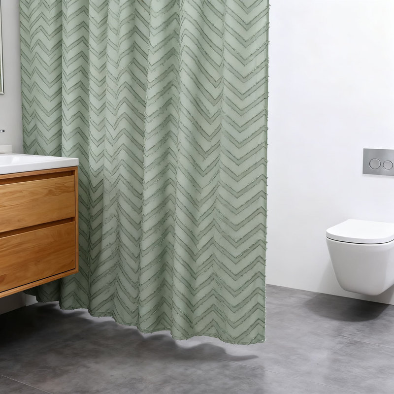 Rideau de douche doux à chevrons en tissu doux avec œillets, décor de salle de bain de style campagne moderne, polyester lavable à la machine