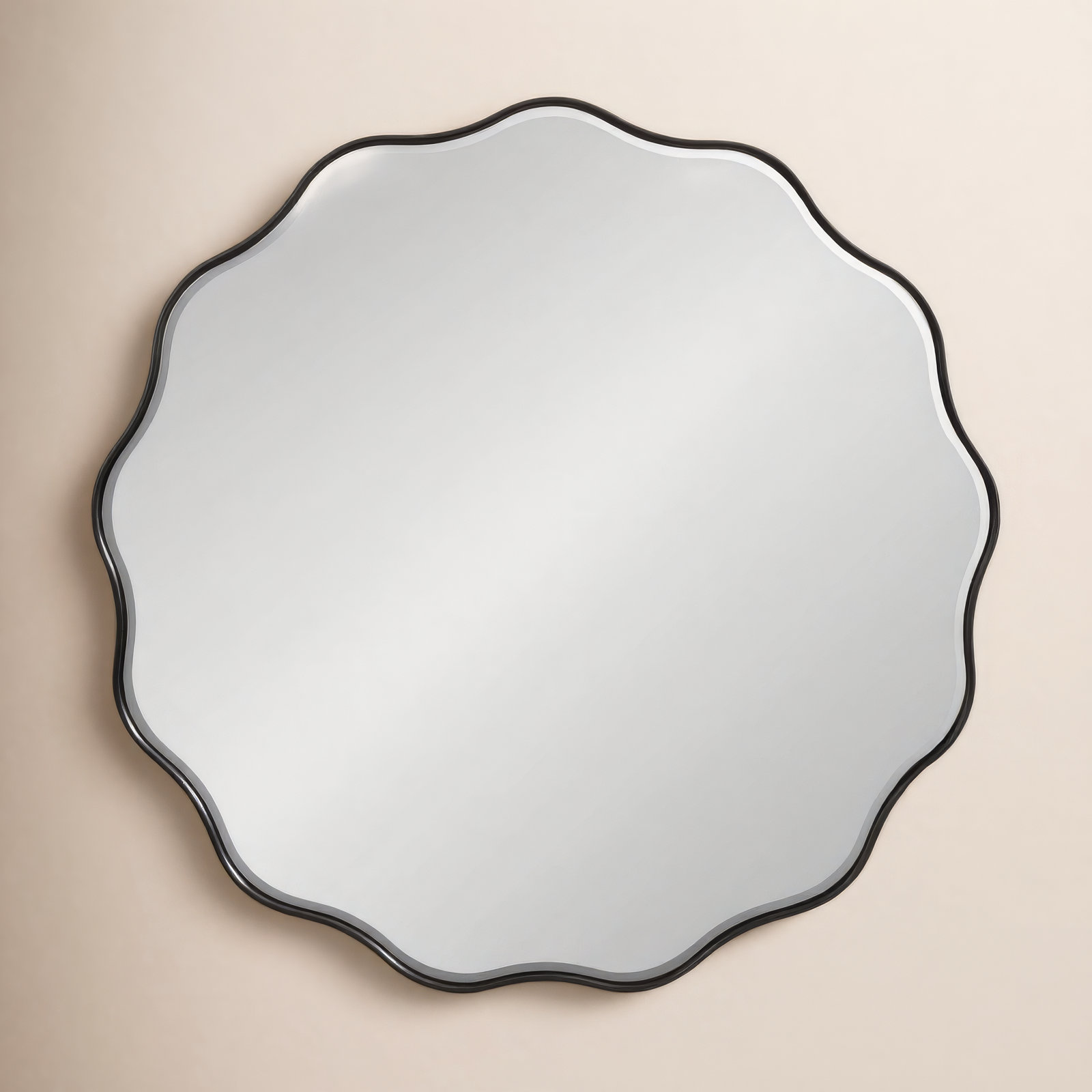 Francina Scalloped Mirror, 32" x 32", Black