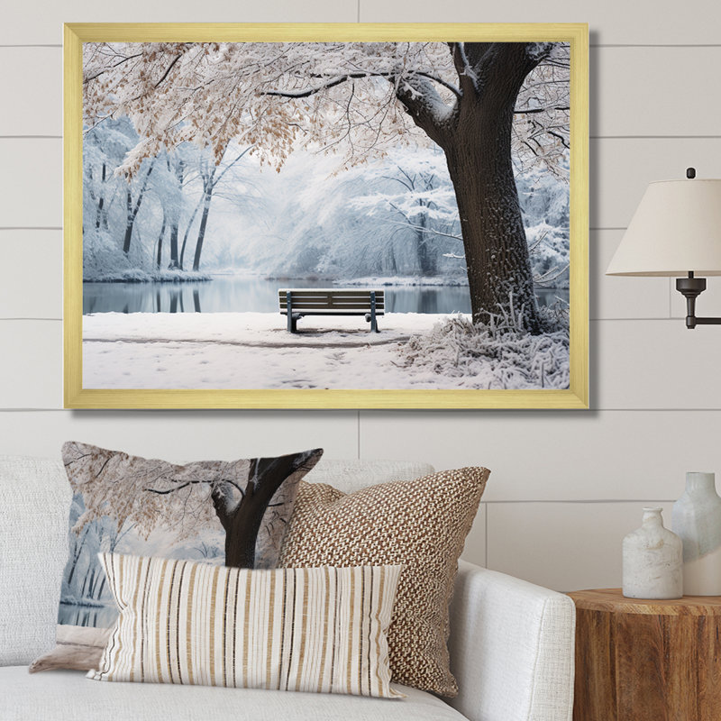 Art mural en toile «Snowy Park Floral Canopy II - Forest», Cadre doré à coins fermés, H 30 po x l 40 po x P 1,5 po