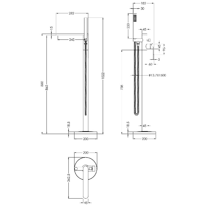 Floor Tub Spout Bath Filler with Diverter