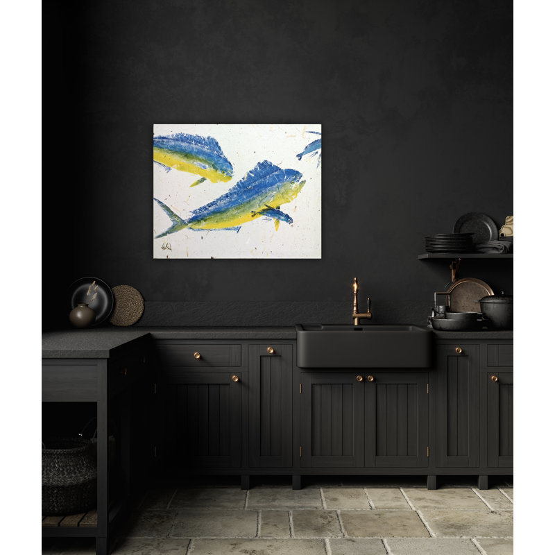 Mahi I by John Beard - Artist Enhanced Canvas Print, 26" H x 32" W x 2" D, White Floater Framed