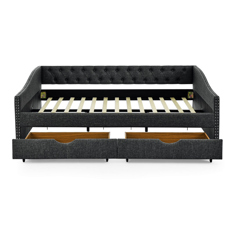 Indoor Daybed With Drawers, Dark Gray, 26.48" H x 84.48" W x 63.48" D