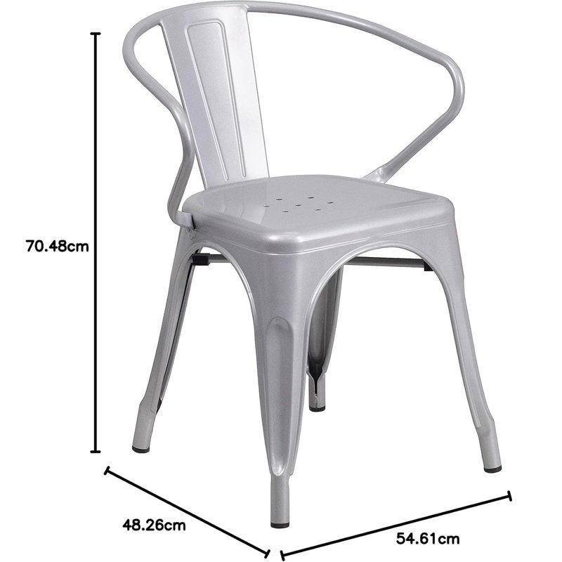 Roy Vintage Style Dining Chair - Modern Galvanised Steel, Silver