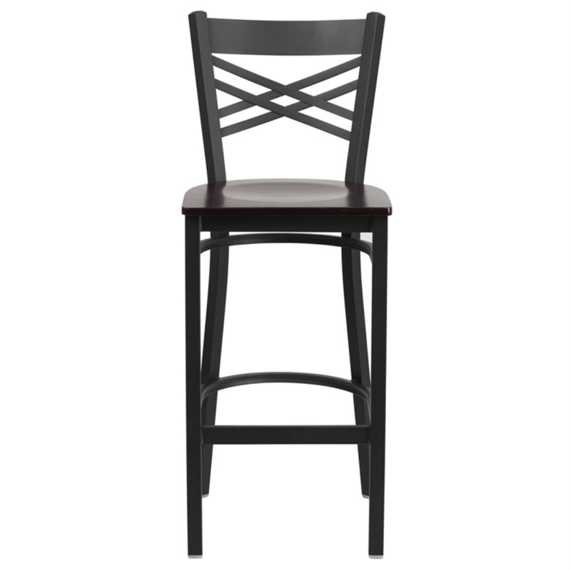 Tabouret de bar en métal Cyrille, Noyer, 2