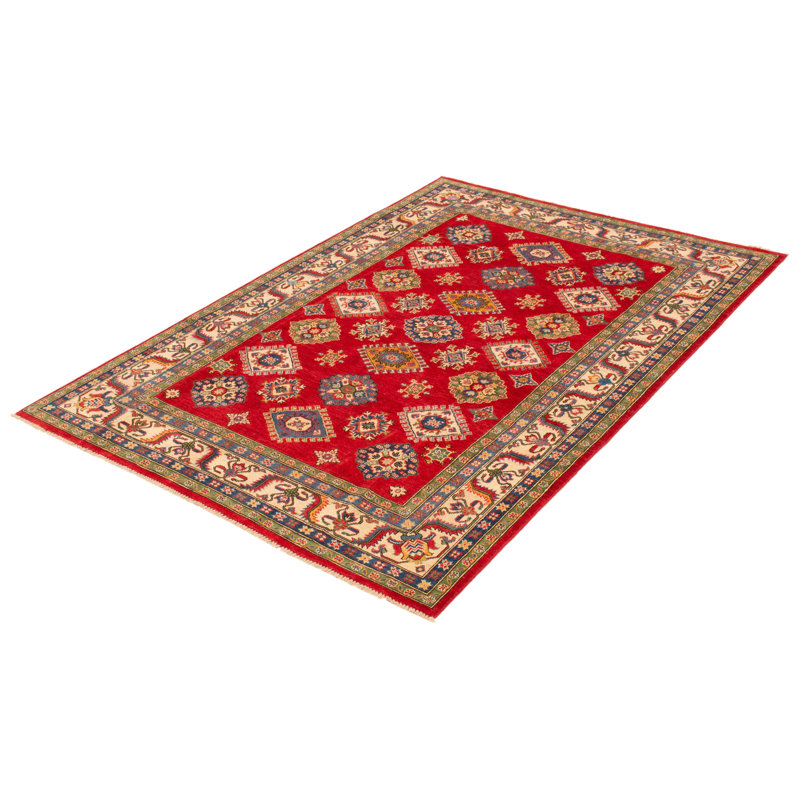 Tapis unique en laine noué à la main 6 pi 1 po x 9 pi nouvel âge Ocelia en rouge foncé / brun