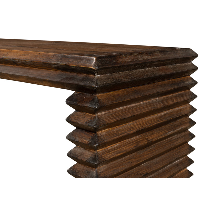 Stacked Dark Brown Solid Wood Console Table with Storage