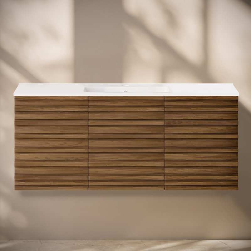Ensemble de meuble-lavabo mural 48 po Wachter, Brun, Trou simple