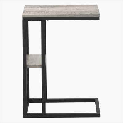 Accent Table, C-Shaped, End, Side, Snack, Grey Laminate, Black Metal, Contemporary, Modern