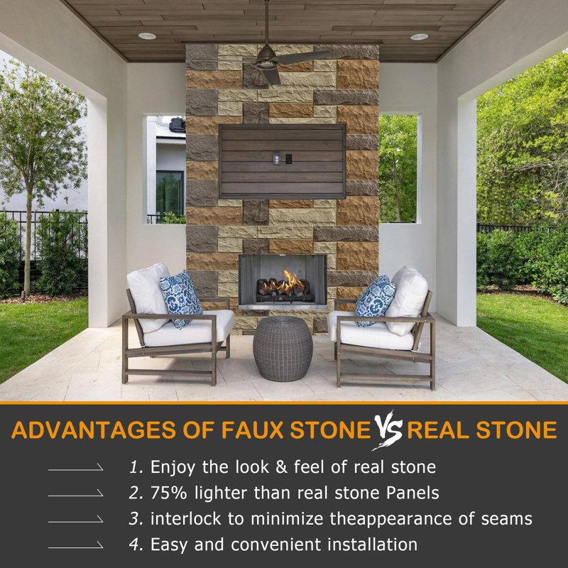 48" Multicolor Faux Stone Veneer Wall Panel for Interior and Exterior