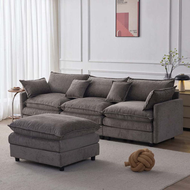 Modulaire 3 places avec repose-pieds, Gris
