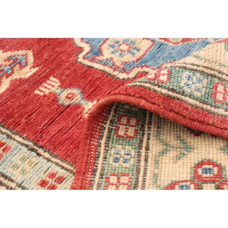 Tapis unique rouge / blanc en laine noué à la main de style années 2010 de 3 pi 11 po x 6 pi Qaiden