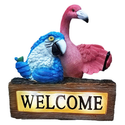 8.9" Solar Resin Flamingo & Parrot
