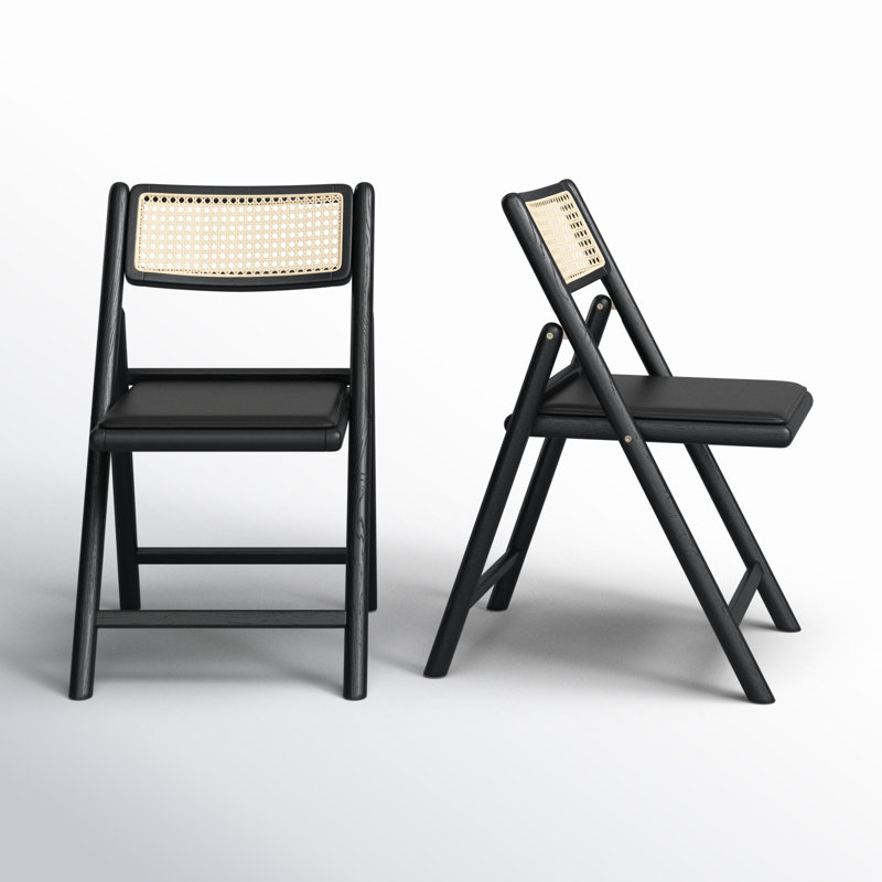 Shaylie Upholstered Seat Folding Dining Chair, Black/Natural