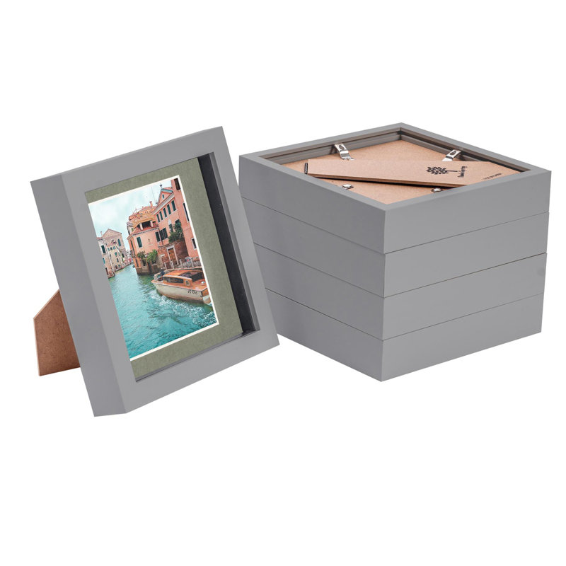 3D Box Photo Frames Mount, 4" x 4", Grey