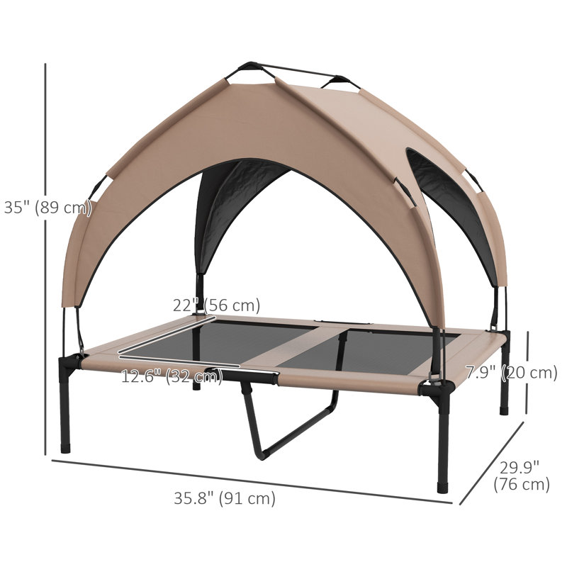 Lit surélevé surélevé pour chien avec lit à baldaquin, Brun, H 35 po x l 35,8 po x P 29,9 po