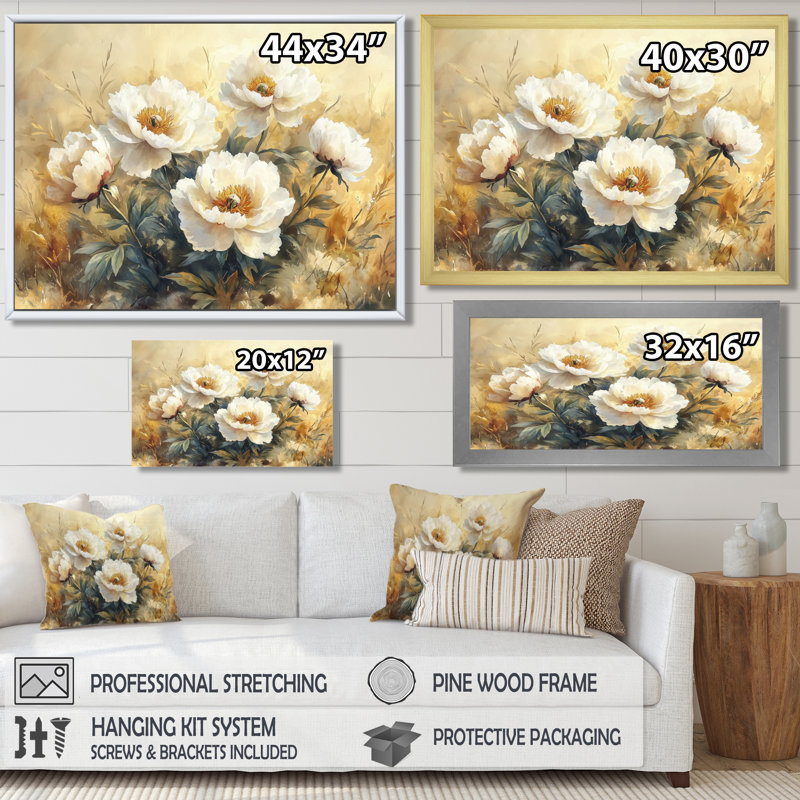 Draiden pivoines dans la prairie de montagne I - pivoines, art mural, Argent argent, H 28 po x l 60 po