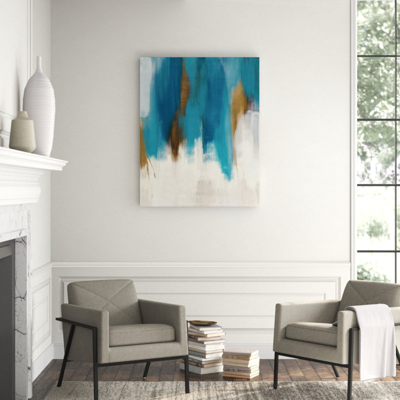 Blue Curtain I Print by Samuel Kane, Hand Embellished Gold, 45" H x 36" W