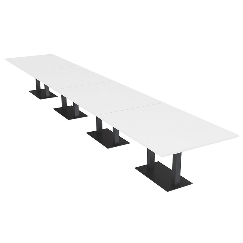 Table de conférence rectangulaire avec base en métal double, L 240 po x l 48 po, Blanc classique, Noir mat