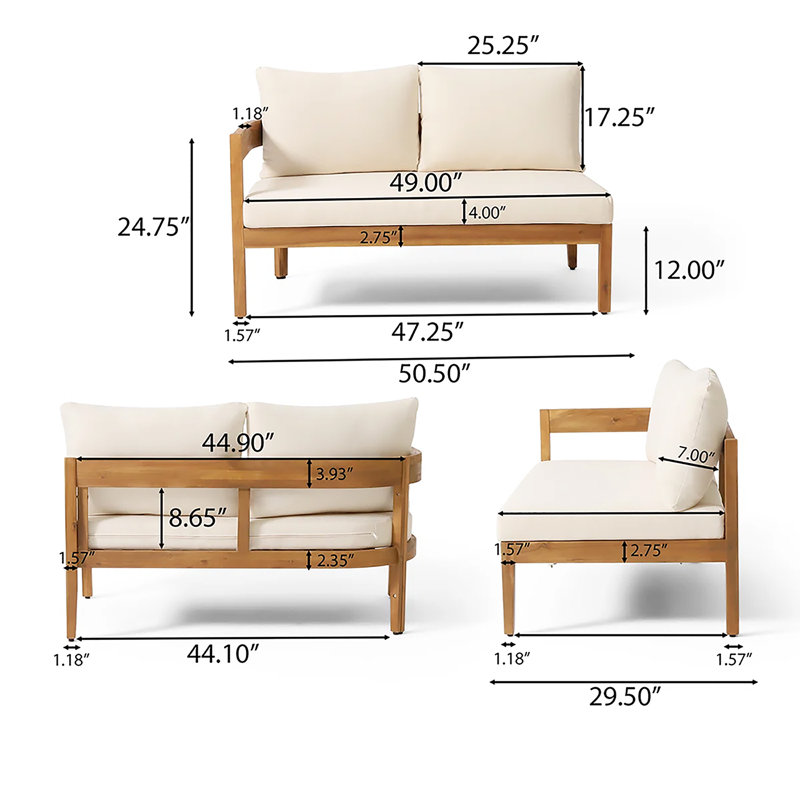Hudson Outdoor Modern Rustic Acacia Wood 4-Seater Sofa With Water-Repellent Cushions