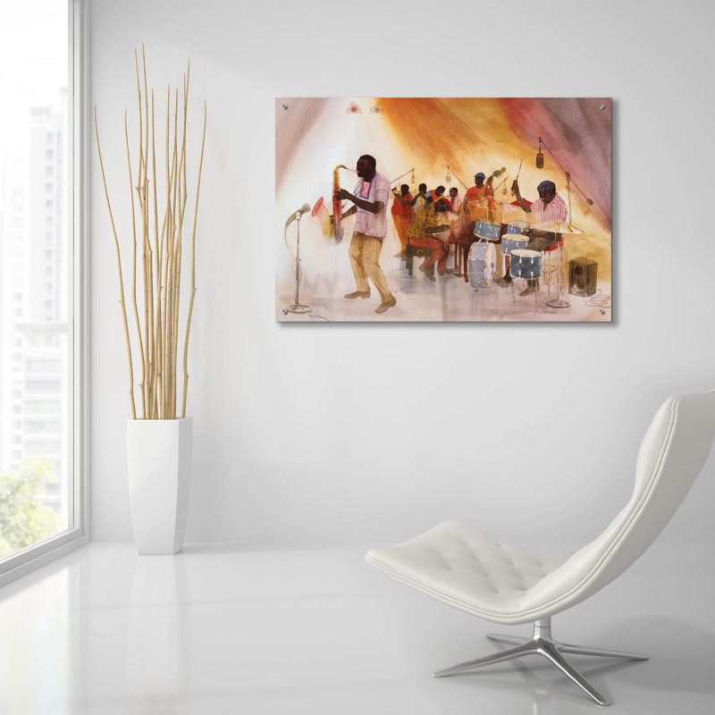 «Take The A Train» par Jim Tanaka, art mural en verre acrylique, H 24 po x l 36 po x P 0,2 po