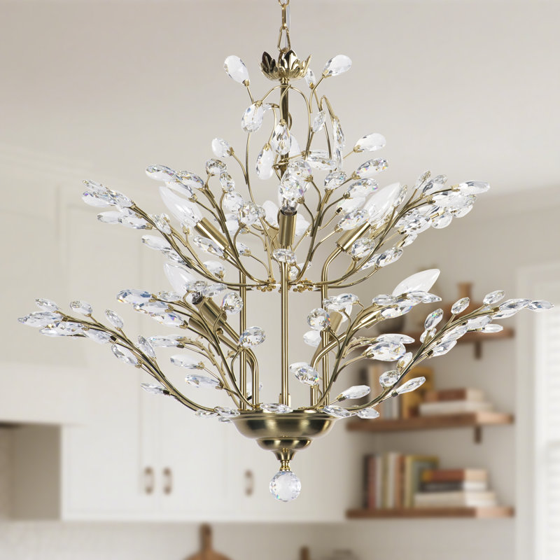 Grinstead 8 - Light Unique / Statement Empire&Classic / Traditional Chandelier With Crystal Accents, Polished Brass