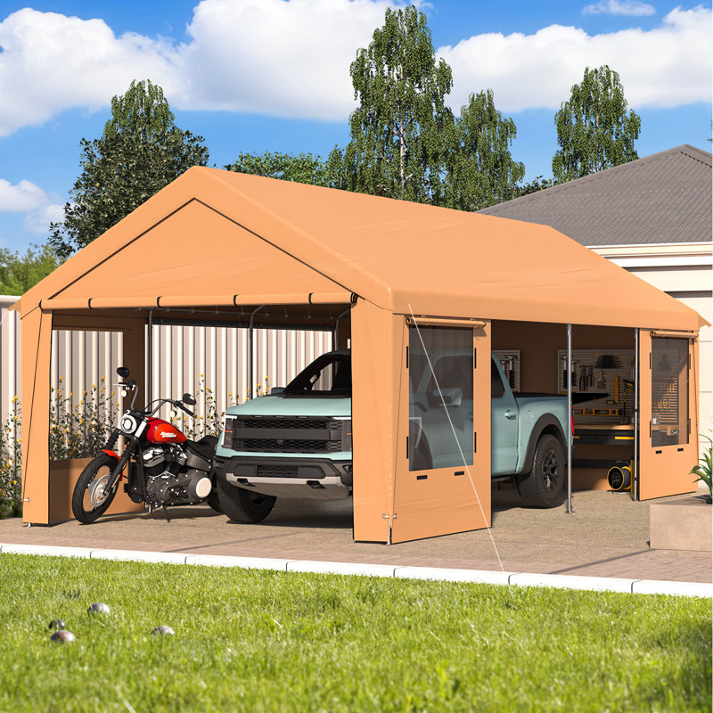 12' X 24' Heavy Duty Carport With Roll-Up Windows & Removable Sidewalls -  All-Season Shelter For Vehicles, Yellow, Yellow