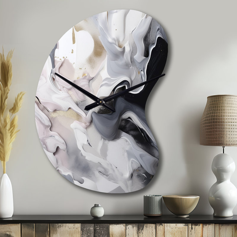 Horloge murale blanche en marbre blanc et gris captivant II, Petit