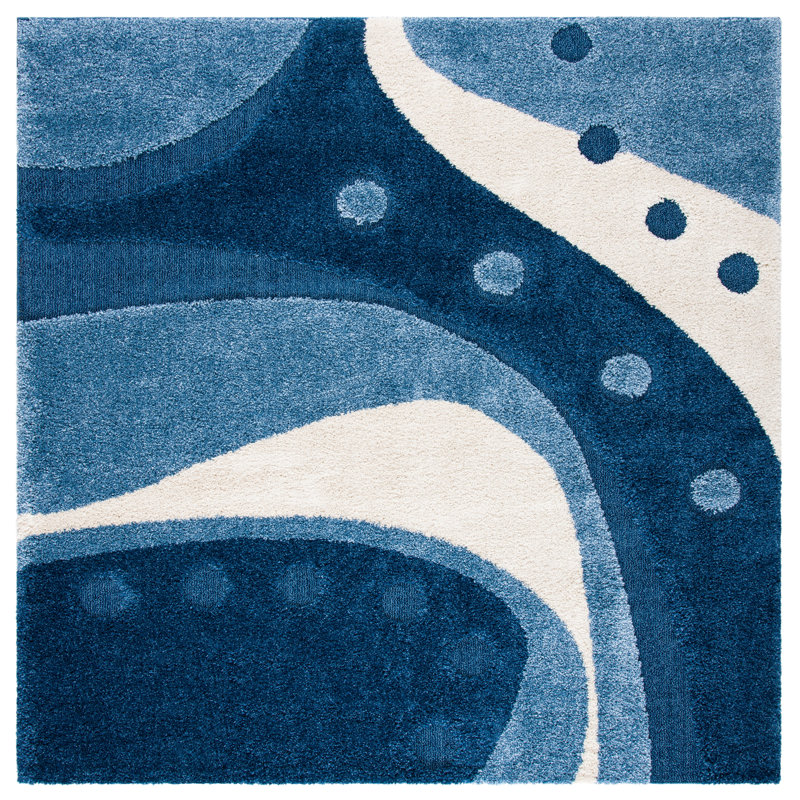 Tapis à poils longs Kerio, Square 5', Dark Blue/Ivory